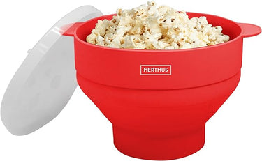 NERTHUS FIH 1232 Recipiente para cocinar Palomitas. Palomitero para microondas con asas y tapa. Fabricado en Silicona de Plegable.